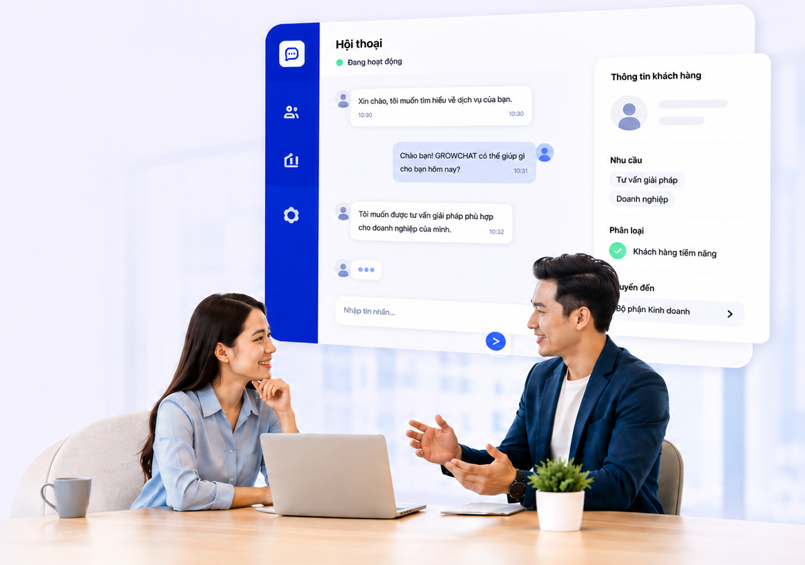 GrowChat AI chat interface with customer conversation